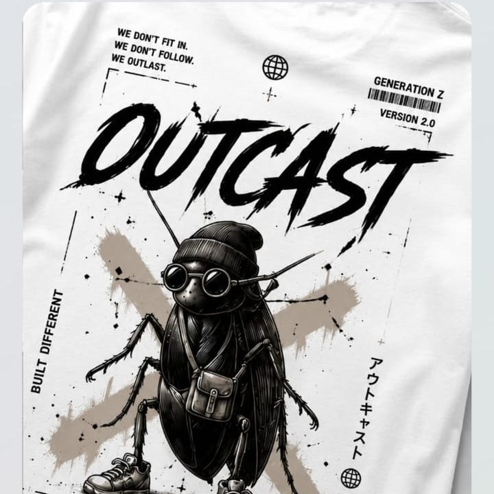 "Outcast" Cyber-Streetwear Oversized Tee – White product view