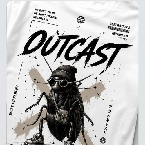 "Outcast" Cyber-Streetwear Oversized Tee – White product view