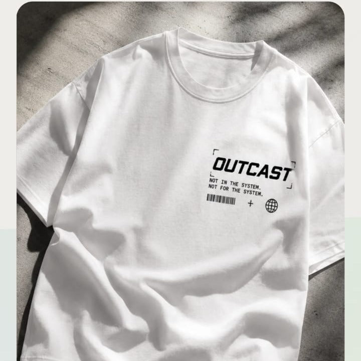 "Outcast" Cyber-Streetwear Oversized Tee – White product view
