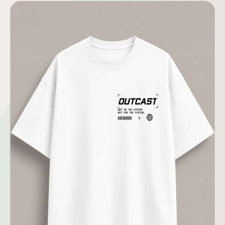 "Outcast" Cyber-Streetwear Oversized Tee – White product view