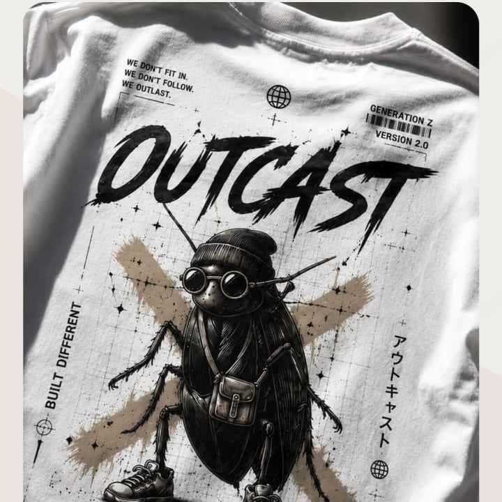 "Outcast" Cyber-Streetwear Oversized Tee – White product view