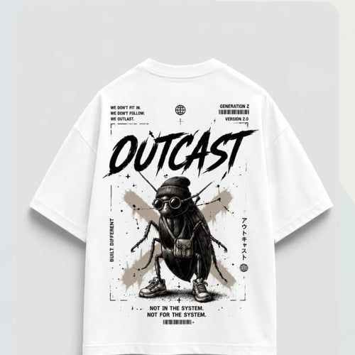 "Outcast" Cyber-Streetwear Oversized Tee – White product view
