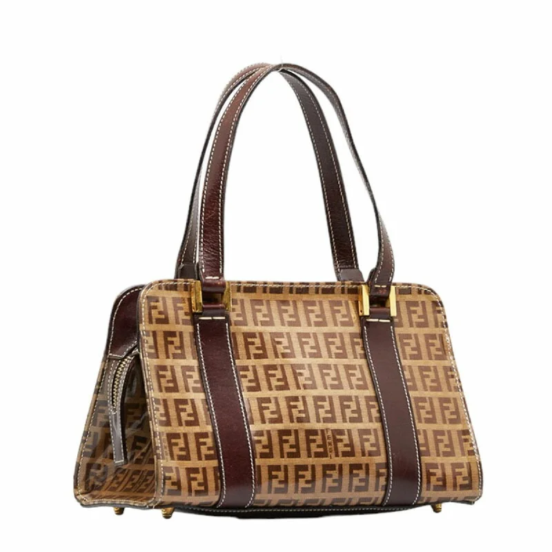 Designer bags with top handlesFENDI Zucchino handbag beige brown PVC leather ladies