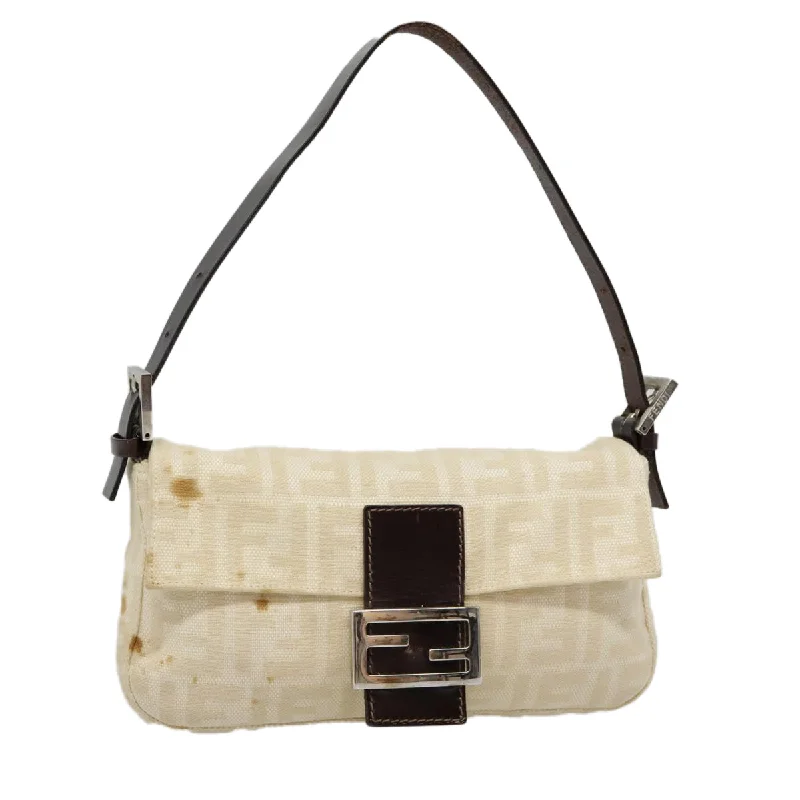 Compact crossbody bags for travelFENDI Zucca Canvas Mamma Baguette Shoulder Bag Beige Brown Silver  90203