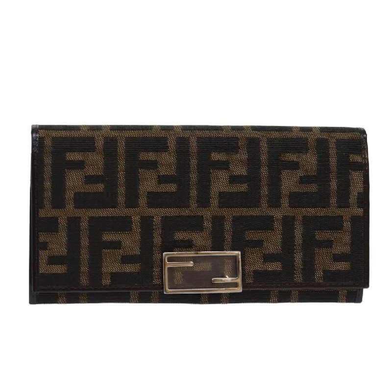 Designer bags with detachable strapsFENDI Zucca Canvas Long Wallet Black Brown Silver  am6788