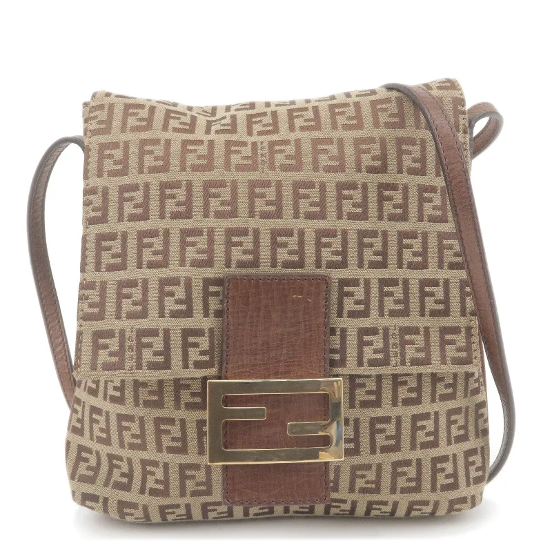 Luxury bags with chain strapsFENDI Zucchino Print Canvas Leather Shoulder Bag Brown 8BT075