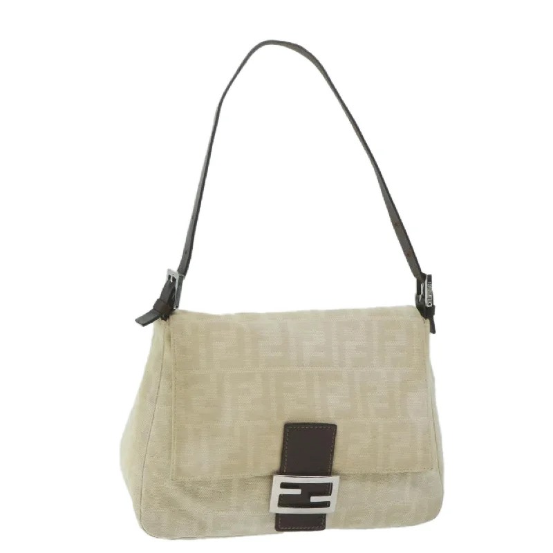 Affordable luxury bags FENDI Zucca Canvas Mamma Baguette Shoulder Bag Beige  64596