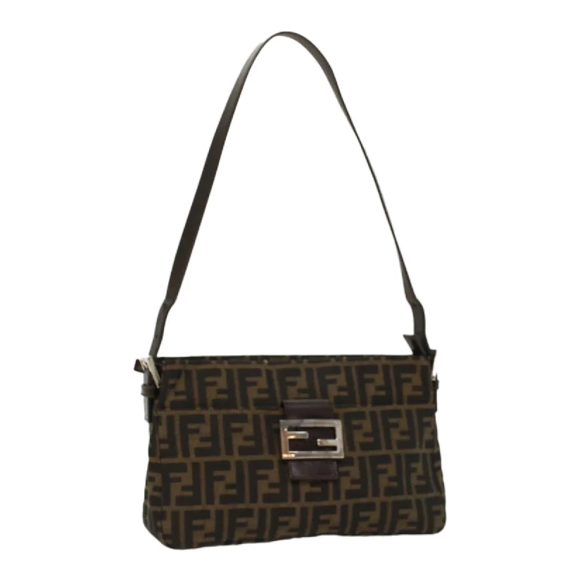 Designer bags with detachable strapsFENDI Zucca Canvas Mamma Baguette Shoulder Bag Black Brown  52008