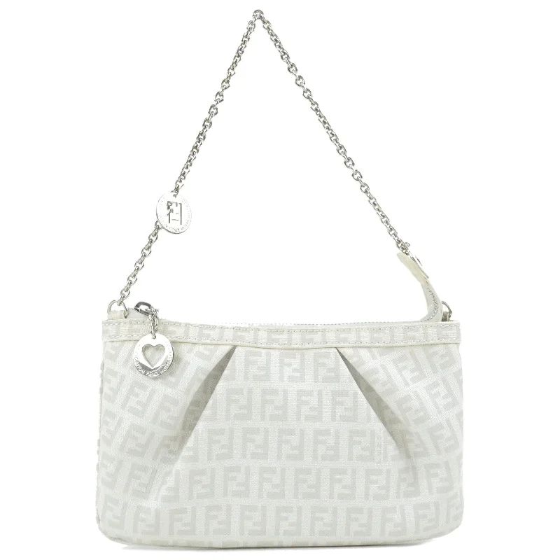 Designer bags with detachable strapsFENDI Zucchino Print PVC Chain Hand Bag White 8BR594