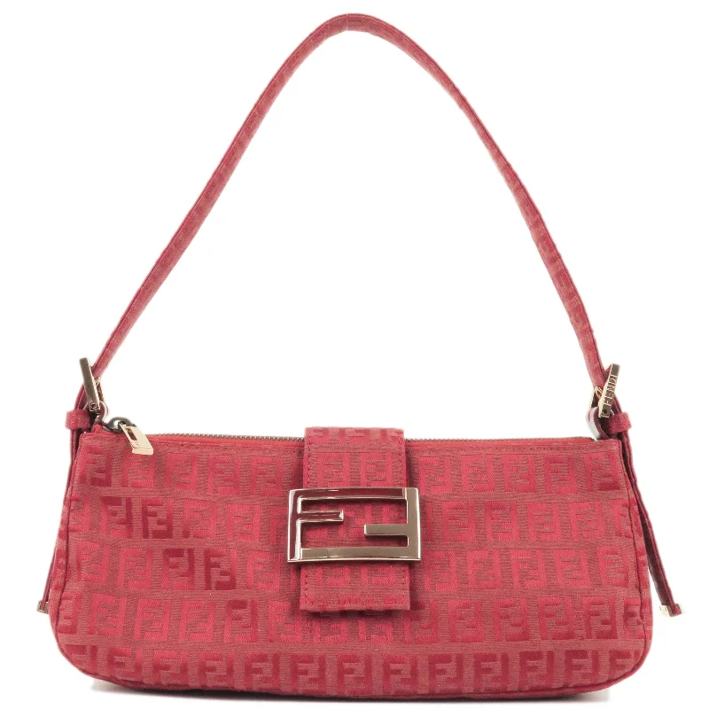 Sustainable fashion bagsFENDI Zucchino Mamma Baguette Shoulder Bag Hand Bag Red 8BR034