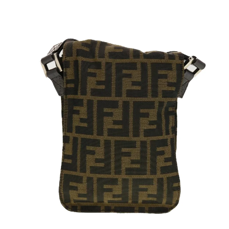 Sustainable fashion bagsFENDI Zucca Canvas Shoulder Bag Black Brown  43693