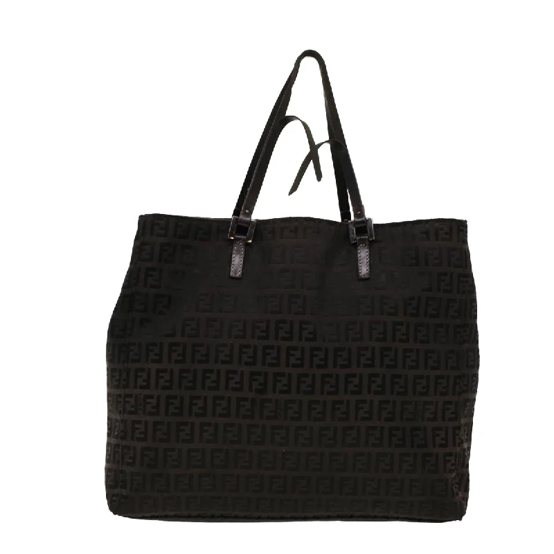 Designer bags with top handlesFENDI Zucchino Canvas Tote Bag Black 32028BH019028 Auth rd5035