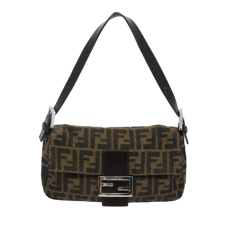 Luxury bags with exotic skinsFENDI Zucca Canvas Mamma Baguette Shoulder Bag Brown Black  am5709