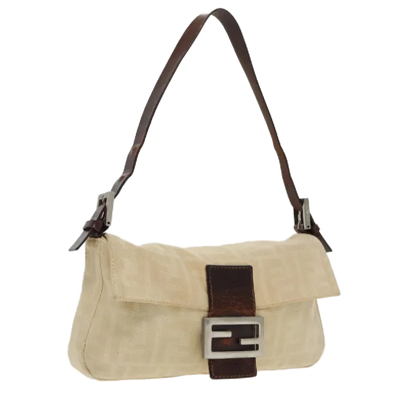 Affordable luxury bags FENDI Zucca Canvas Mamma Baguette Shoulder Bag Beige Silver  96599