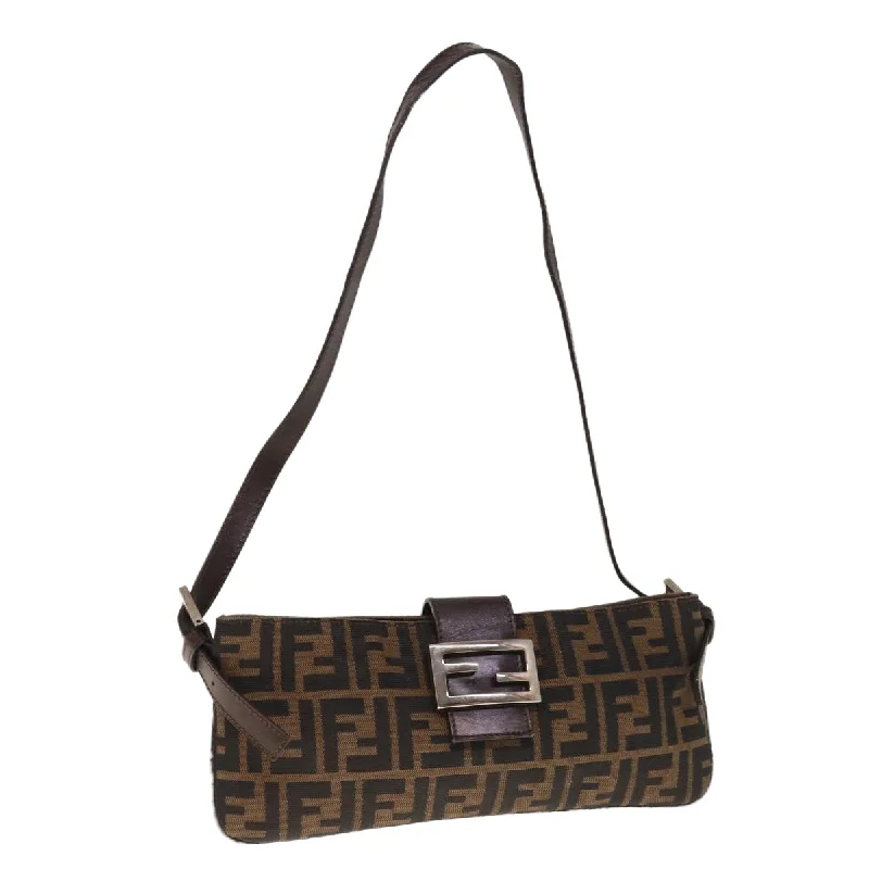 Designer bags with detachable strapsFENDI Zucca Canvas Mamma Baguette Shoulder Bag Brown Black  65651