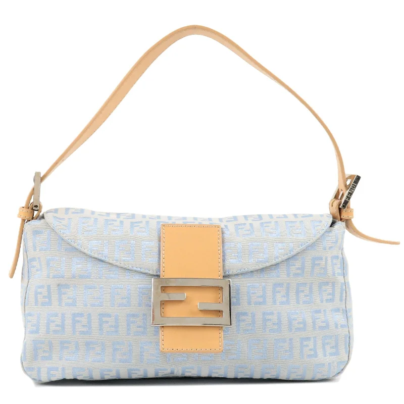 Designer bags with top handlesFENDI Zucchino Mamma Baguette Canvas Leather Shoulder Bag 8BR003