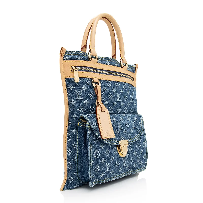 Designer bags with top handlesLouis Vuitton Monogram Denim Sac Plat Tote (mkC7Vd)