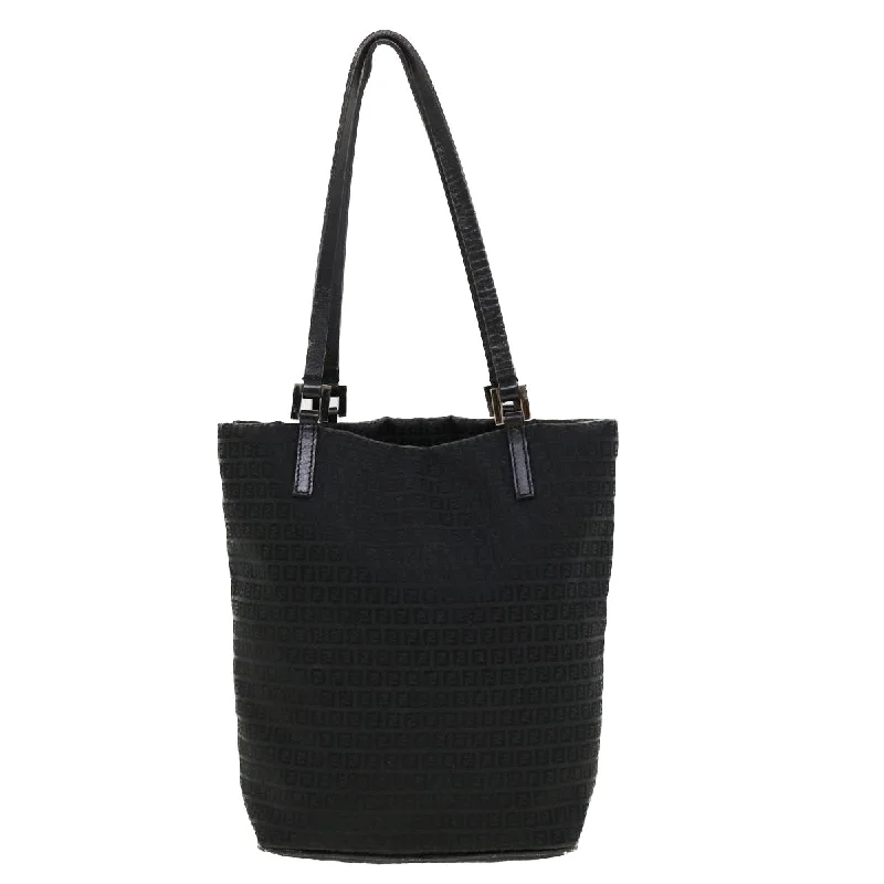 Trendy bucket bags for summerFENDI Zucchino Canvas Tote Bag Black 2415-8BH051-029 Auth rd5147