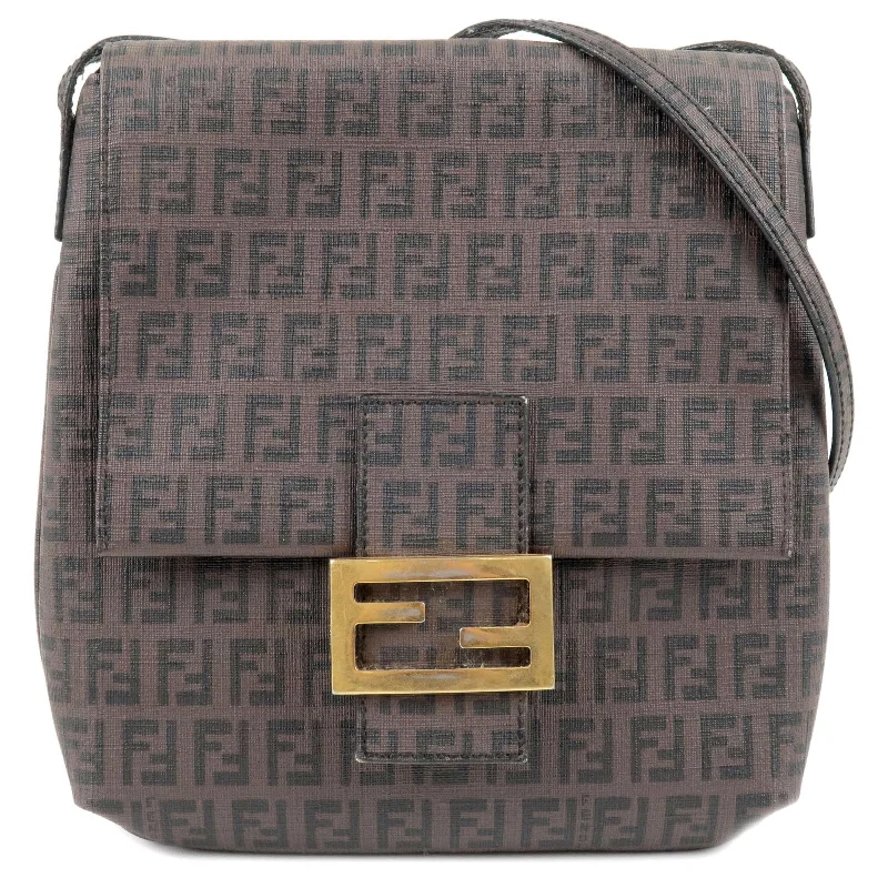 Affordable designer bag dupesFENDI Zucchino Print PVC Shoulder Bag Brown Black 8BT075