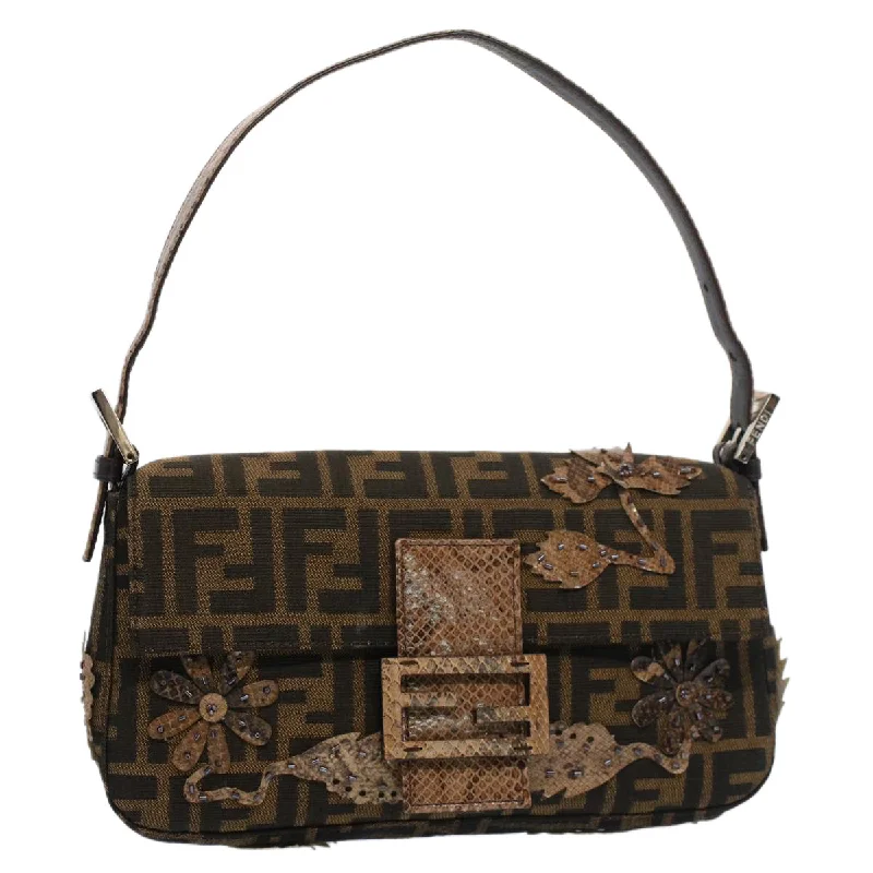 Designer bags with detachable strapsFENDI Zucca Canvas Mamma Baguette Shoulder Bag Black Brown  bs7953