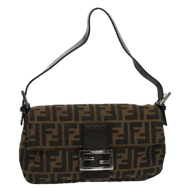 Compact crossbody bags for travelFENDI Zucca Canvas Mamma Baguette Shoulder Bag Black Brown  am5065