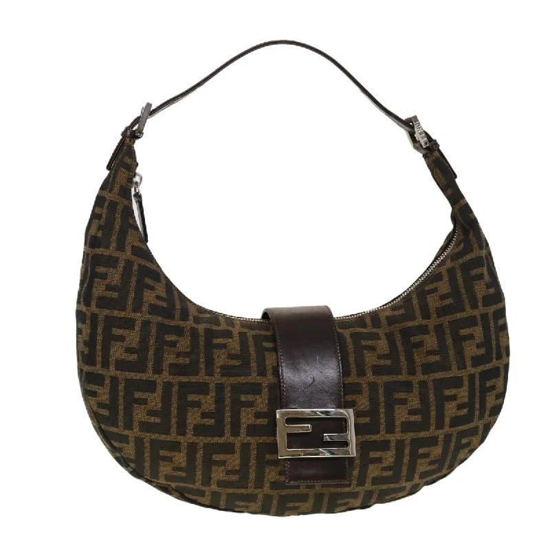 Luxury bags with chain strapsFENDI Zucca Canvas Mamma Baguette Shoulder Bag Brown Black  43169