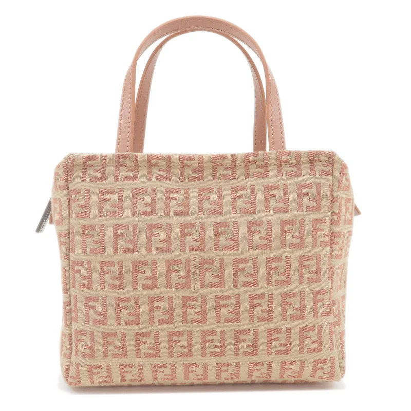 Water-resistant travel backpacksFENDI Zucchino Print Canvas Leather Hand Bag Beige Pink 8BN105