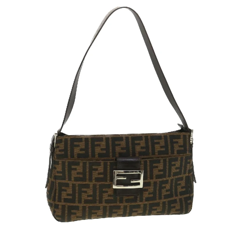 Compact crossbody bags for travelFENDI Zucca Canvas Mamma Baguette Shoulder Bag Black Brown 222826566  38013