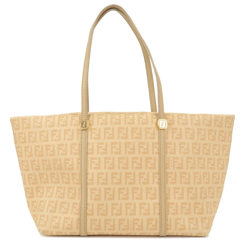 Designer bags with top handlesFENDI Zucchino Print Canvas Leather Tote Bag Beige 8BH256