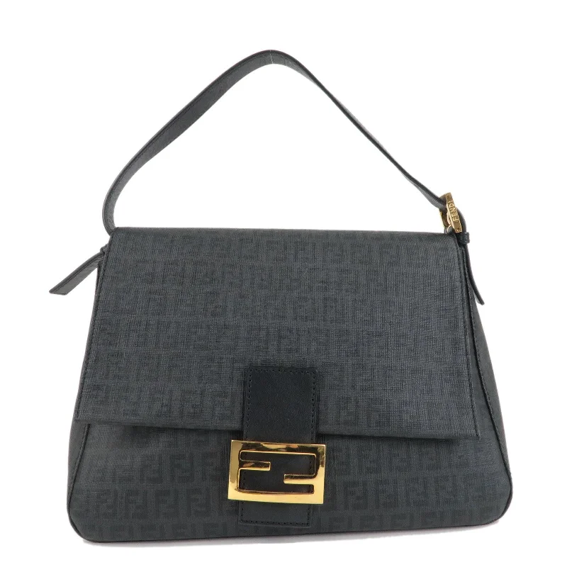 Designer bags with detachable strapsFENDI Zucchino Mamma Baguette PVC Leather Bag Black 8BR001