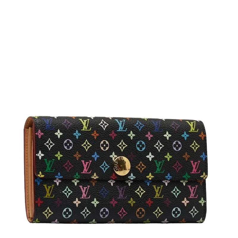 Designer bags with gold hardwareLOUIS VUITTON Monogram Multicolor Portefeuille Sarah Long Wallet M93533 Noir Black PVC Leather Women's