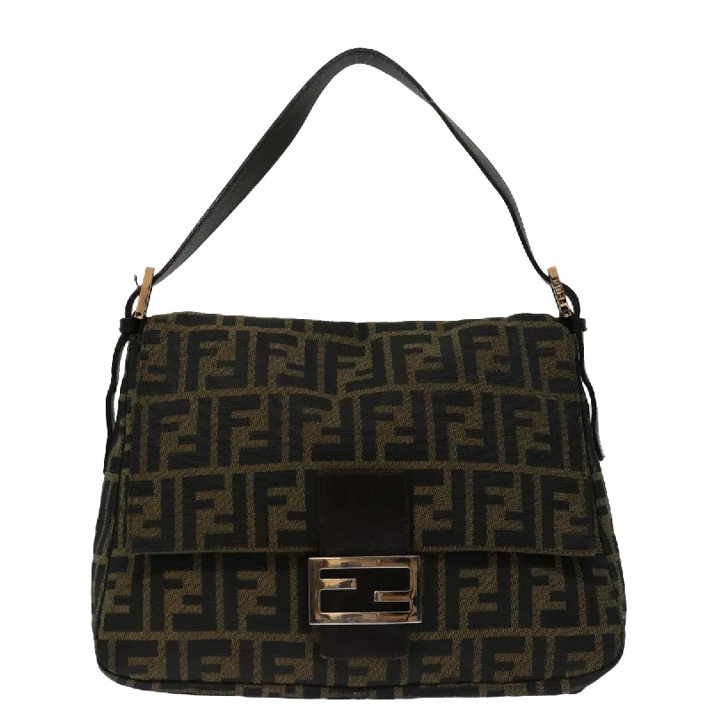 Affordable luxury bags FENDI Zucca Canvas Mamma Baguette Shoulder Bag Black Brown  68582