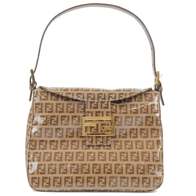 Designer bags with top handlesFENDI Zucchino Vinyl Mamma Baguette Shoulder Bag Beige Brown 26325