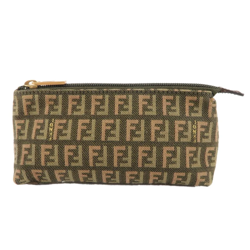 Vegan leather handbagsFENDI Zucchino Canvas Leather Cosmetic Pouch Khaki 7N0037