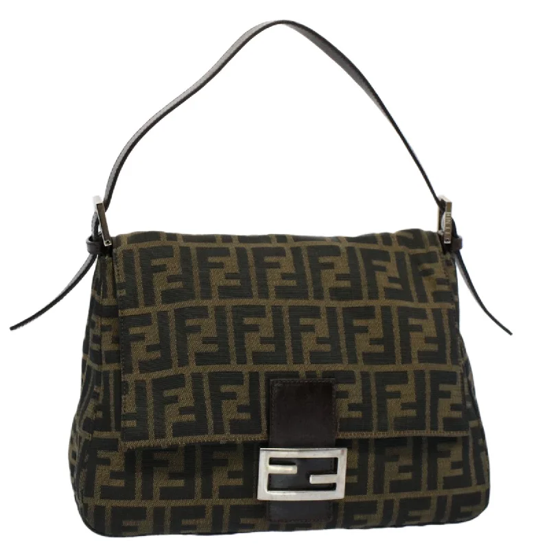 Designer bags for womenFENDI Zucca Canvas Mamma Baguette Shoulder Bag Black Brown  54707