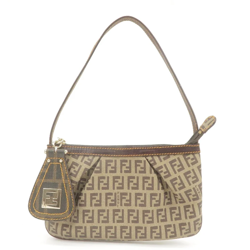 Crossbody bags for everyday useFENDI Zucchino PVC Leather Shoulder Bag Beige Brown 8BR566