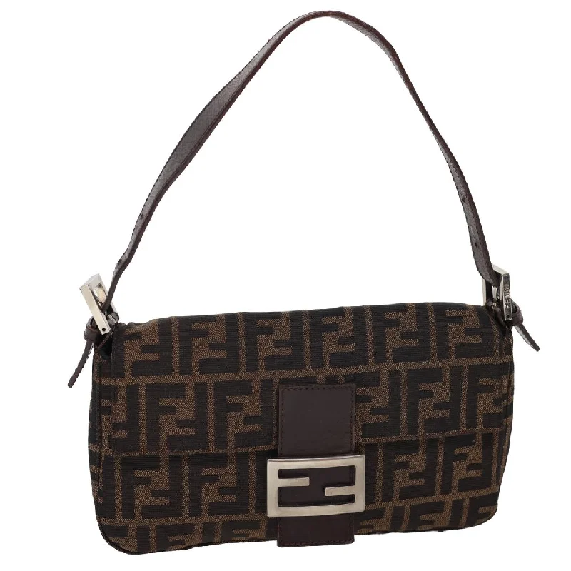 Vintage-inspired handbagsFENDI Zucca Canvas Mamma Baguette Shoulder Bag Brown Black  yk3888A