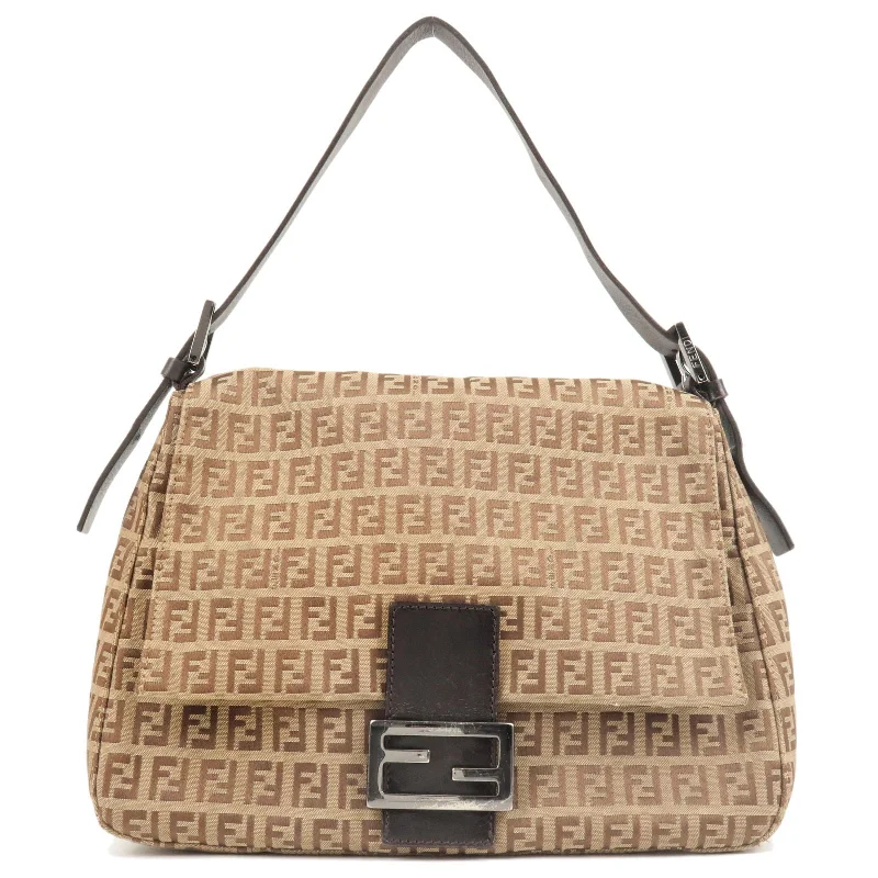 Compact crossbody bags for travelFENDI Zucchino Mamma Baguette Canvas Leather Shoulder Bag 8BR001