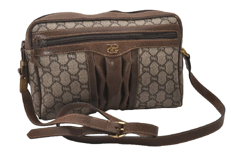 Affordable leather bagsAuthentic GUCCI GG Plus Shoulder Cross Body Bag GG PVC Leather Brown Junk 4795I