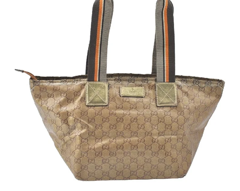 Affordable leather bagsAuthentic GUCCI GG Crystal Shoulder Tote Bag PVC Leather 131230 Gold Junk K5753