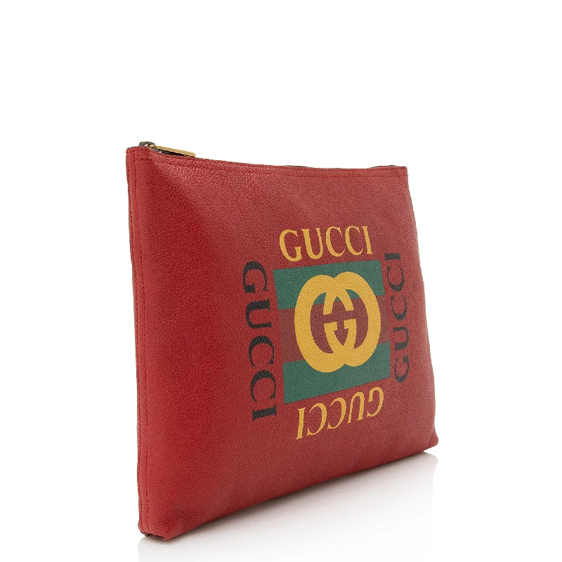 High-end designer bags for menGucci Leather Logo Zip Pouch (22192)