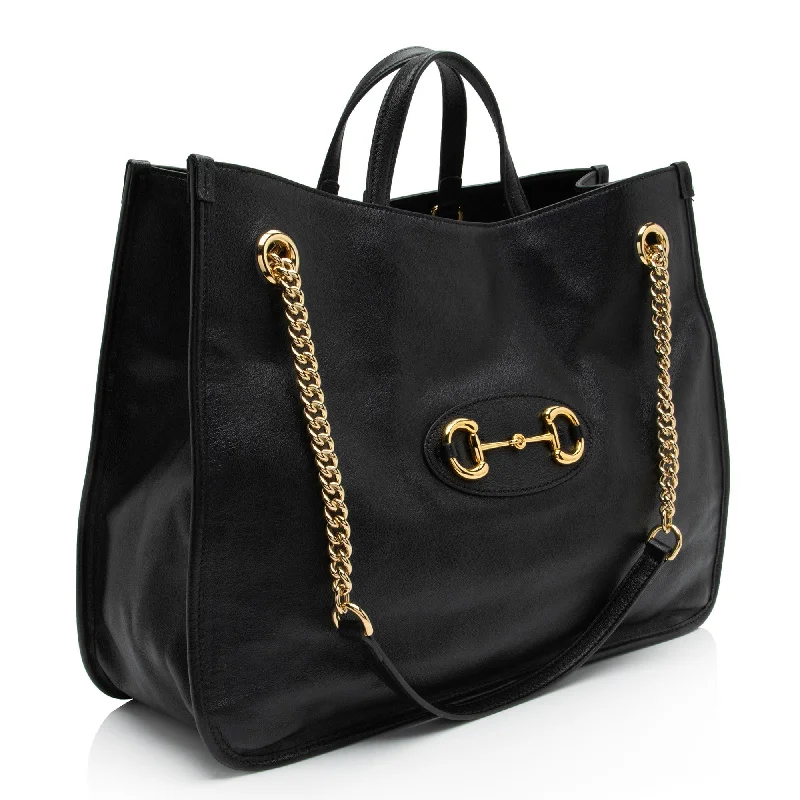 Minimalist leather handbagsGucci Leather Horsebit 1955 Chain Large Tote (LnlXOo)