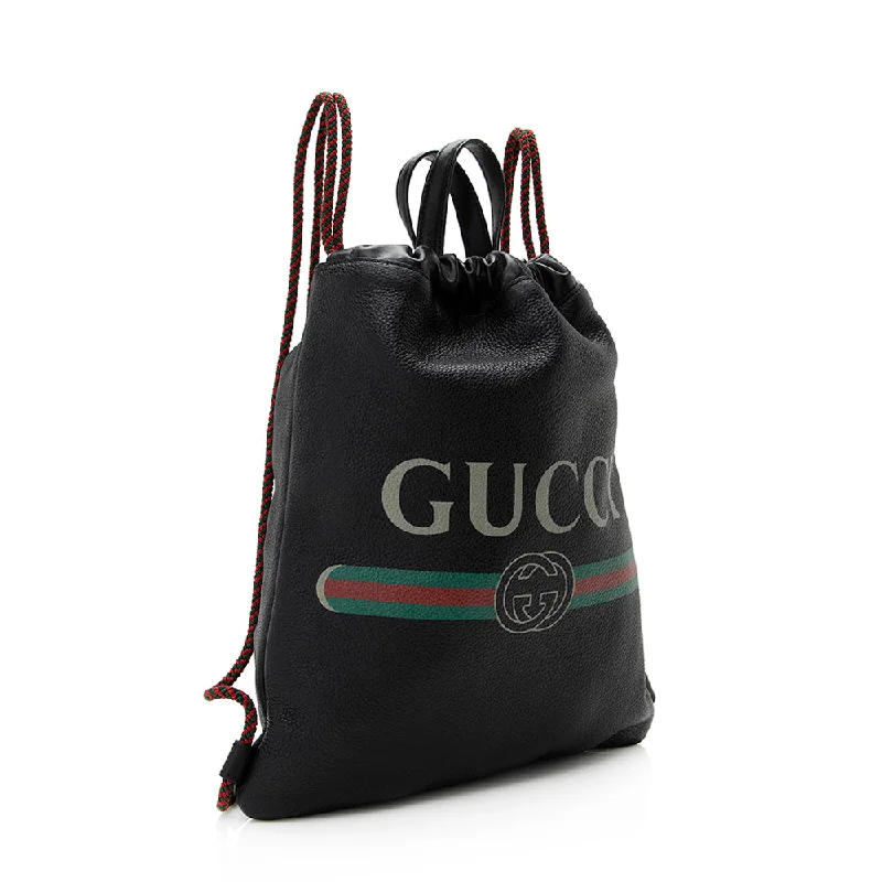 Designer bags for womenGucci Leather Logo Drawstring Backpack (SHF-20714)