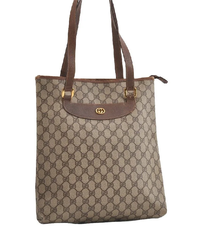 Sustainable fashion bagsAuthentic GUCCI Vintage Shoulder Tote Bag GG PVC Leather Brown 4224I