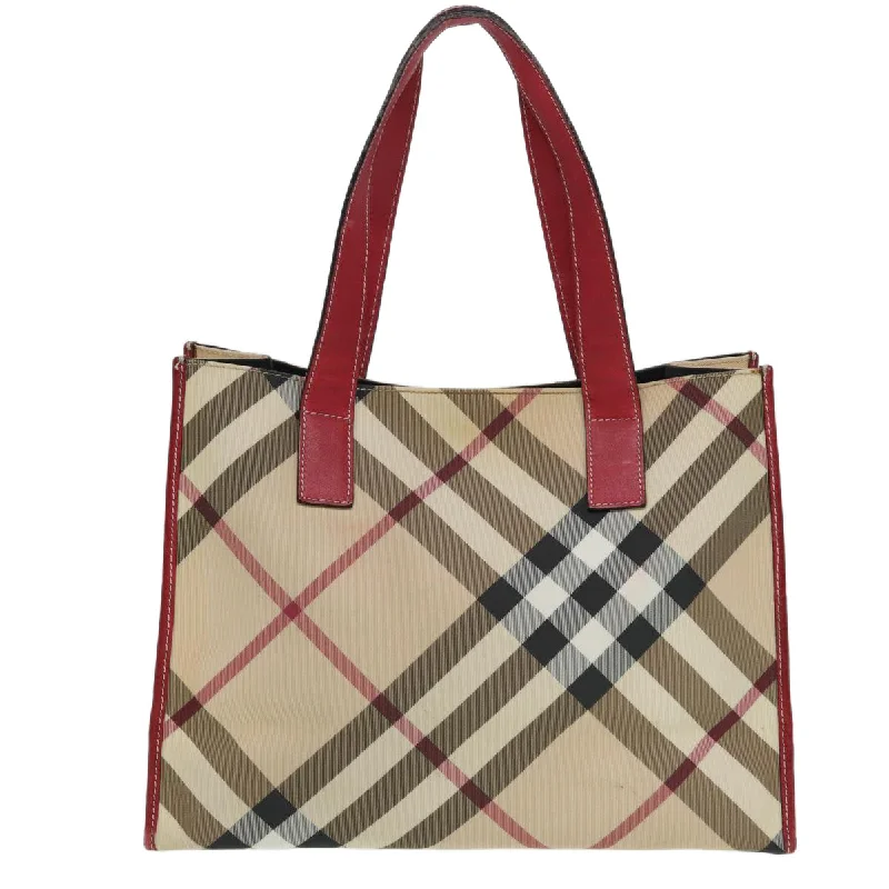 Sustainable fashion bagsBURBERRY Nova Check Tote Bag Beige Red Silver  87022