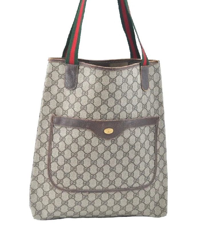 High-quality leather messenger bagsAuthentic GUCCI Web Sherry Line Shoulder Tote Bag GG PVC Leather Brown K5756