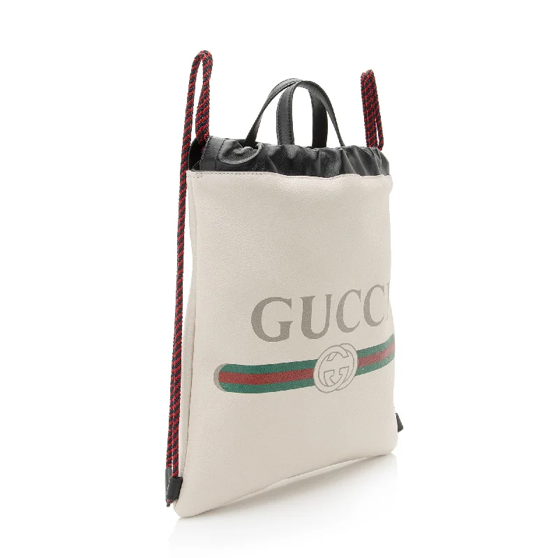 Designer bags with detachable strapsGucci Leather Logo Drawstring Backpack (l0fZZC)