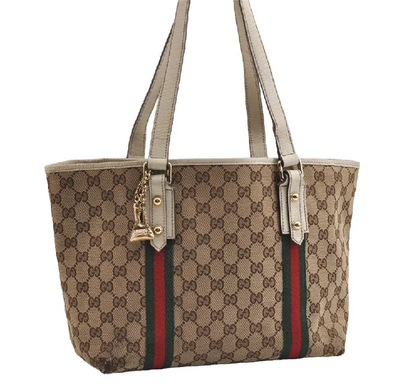 Trendy transparent PVC bagsAuthentic GUCCI Web Sherry Line Shoulder Tote Bag GG Canvas Leather Brown 5859I