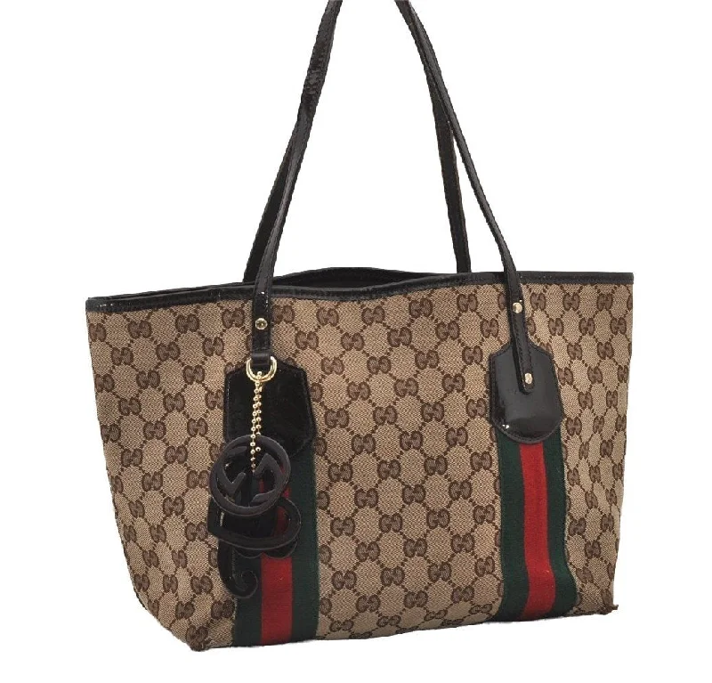 Eco-friendly tote bags for shoppingAuth GUCCI Jolie Web Sherry Line Tote Bag GG Canvas Enamel 211971 Brown 1914I