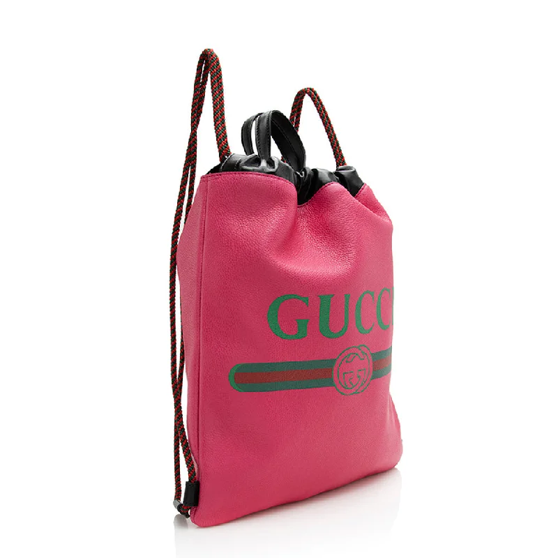 Water-resistant travel backpacksGucci Leather Logo Drawstring Backpack (21880)